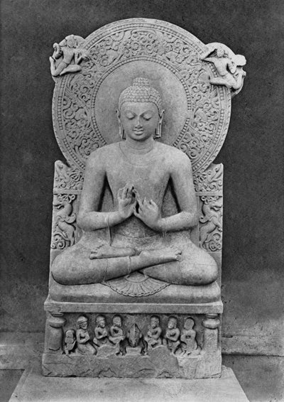 Lehrender Buddha (Dharmacakra mudrā) (Sandstein) von Indian School