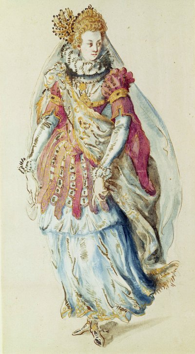 Kostümentwurf für eine maskierte Dame von Inigo Jones