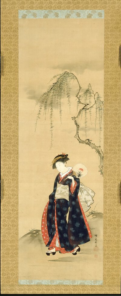 Schönheit unter einem Weidenbaum von Isoda Koryusai