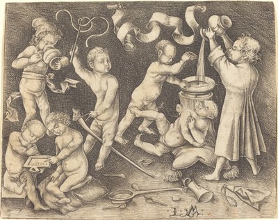 Sieben Kinder beim Spielen, ca. 1490 von Israhel van Meckenem
