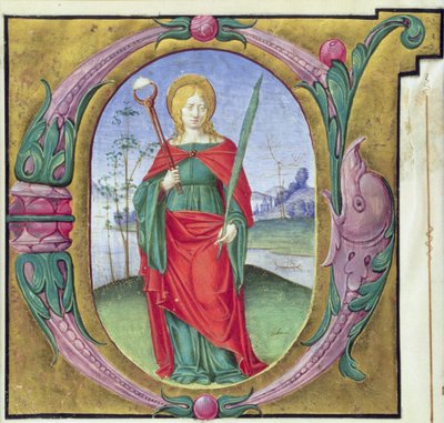 Illustrierter Initialbuchstabe G mit der heiligen Agatha von Italian School