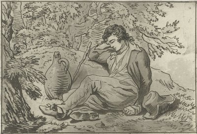 Junger Mann, der neben einem Krug sitzt von Jacob Ernst Marcus