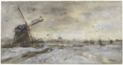Landschaft mit Mühle im Schnee von Jacob Maris