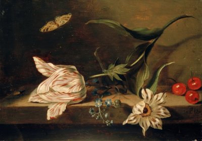 Stillleben mit Blumen auf einer Tischplatte von Jacob Marrel
