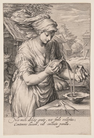 Mäßigung, aus Die sieben Tugenden von Jacob Matham