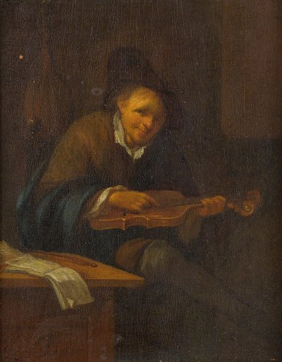 Mann, der eine Geige spielt von Jacob Toorenvliet