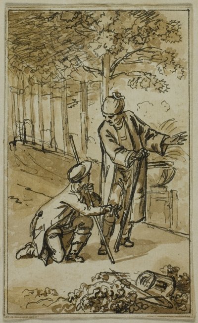 Literarische Illustration: Herr und kniender Gärtner von Jacob Wilhelm Mechau