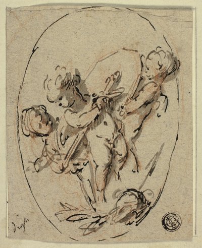 Putti mit Schild und Schwert von Jacob de Wit