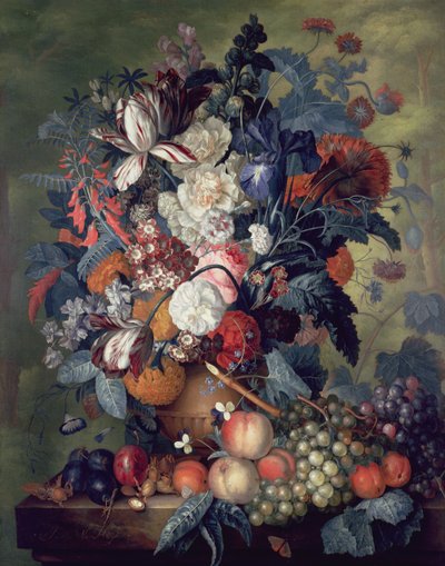 Eine Vase mit Blumen und Früchten von Jacob van Huysum