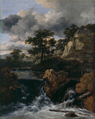 Hügelige Landschaft mit Wasserfall von Jacob van Ruisdael