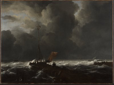 Stürmische See an einem Steg von Jacob van Ruisdael