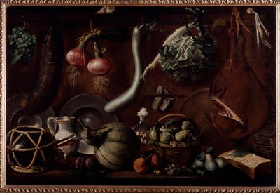 Anrichte mit Geschirr und Essen von Jacopo Chimenti Empoli