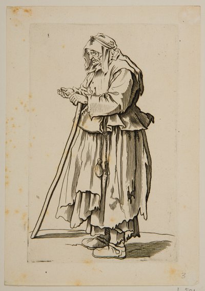 Bettlerin erhält Almosen (Radierung) von Jacques Callot