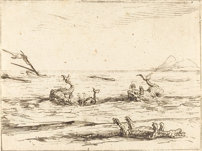 Delfine und Krokodil von Jacques Callot