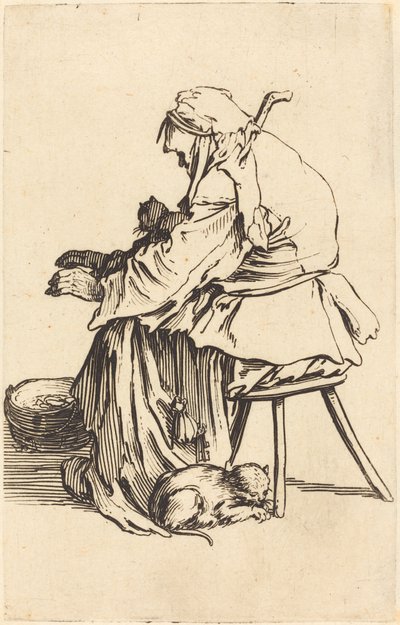 Alte Frau mit Katzen von Jacques Callot