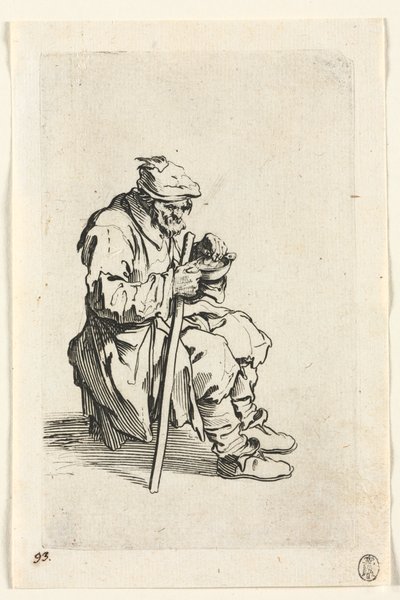 Die Bettler: Bettler sitzt und isst von Jacques Callot