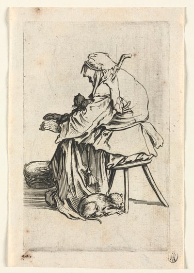 Die Bettler: Alte Frau und Katzen von Jacques Callot