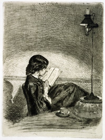 Lesen bei Lampenlicht, 1858 von James Abbott McNeill Whistler