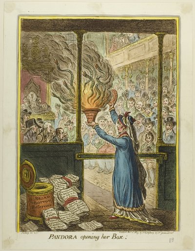 Pandora öffnet ihre Büchse von James Gillray