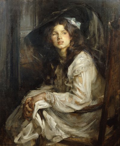 Mädchen auf einem Stuhl sitzend von James Jebusa Shannon