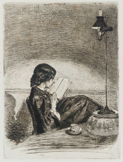 Lesen bei Lampenlicht von James Abbott McNeill Whistler
