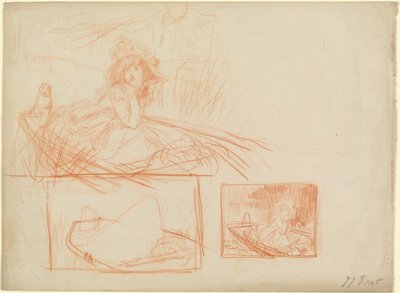 Nachdenkliches Mädchen in einem Boot von James Tissot