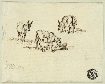 Pferd und Maultiere beim Grasen von James Ward