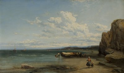 Küstenlandschaft mit Booten, 1863 von James Webb