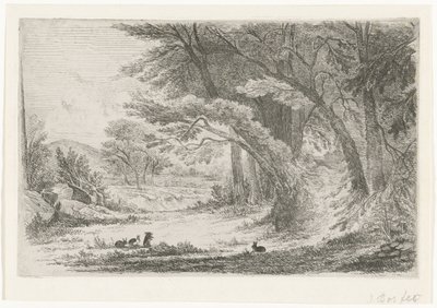 Waldrand mit Kaninchen von Jan Bos Wz. (signed by artist)