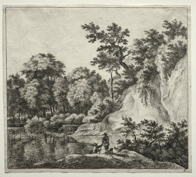 Der vom Fluss umspülte Felsen von Jan Hackaert