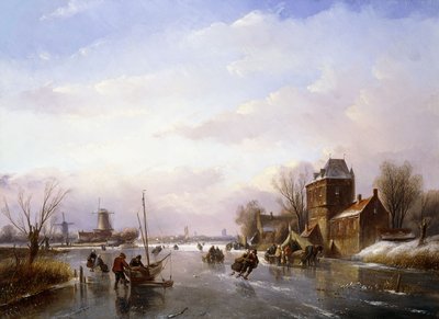 Schlittschuhläufer in einer gefrorenen Landschaft von Jan Jacob Spohler
