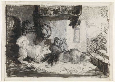 Zwei Hunde von Jan Karel Jacob de Jonge