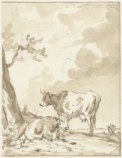 Zwei Kühe bei einem Baum von Jan Kobell (II)