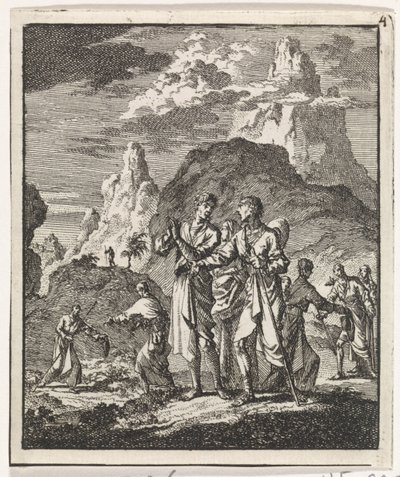 Begegnung von Pilgern in den Bergen von Jan Luyken