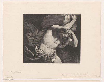 Sisyphus trägt einen Felsblock den Hügel hinauf von Jan Mesker