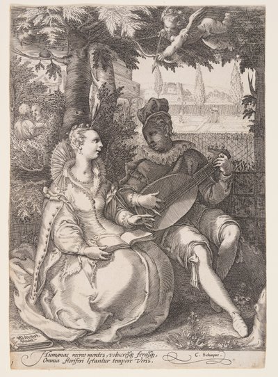 Frühling (Musizierendes Paar), aus Die vier Jahreszeiten von Jan Saenredam