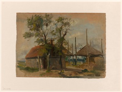 Bauernhaus mit zwei Heuschobern von Jan Weissenbruch