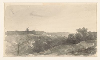 Hügellandschaft mit Mühlen von Jan Weissenbruch