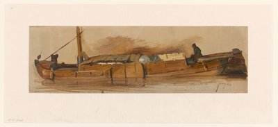 Langes Boot mit Schiffer von Jan Weissenbruch