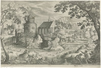 Hirschjagd bei einer Kapelle von Jan van Londerseel
