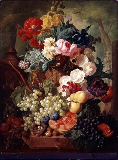 Rosen, eine Iris und eine Mohnblume von Jan van Os