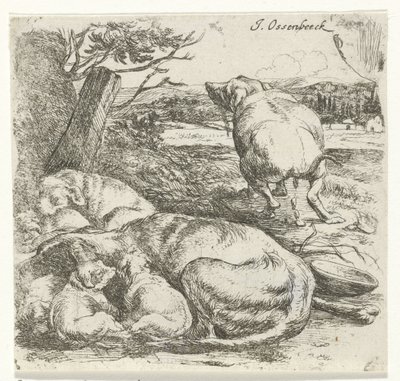 Hündin mit Welpen von Jan van Ossenbeeck