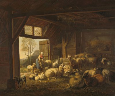 Schafe und Ziegen in einem Stall von Jan van Ravenswaay