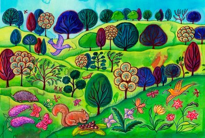 Landschaft mit Eichhörnchen, 2002 von Jane Tattersfield