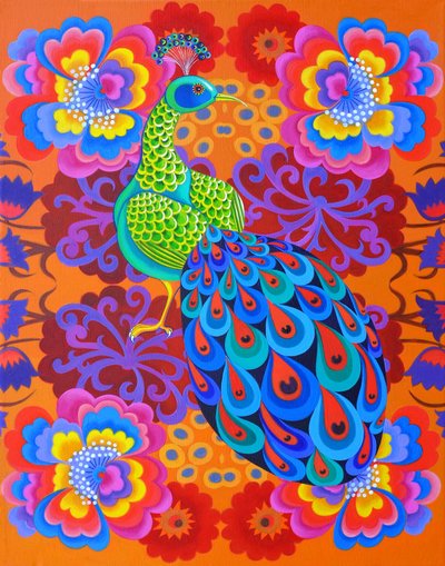 Pfau mit Blumen, 2015 von Jane Tattersfield