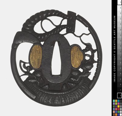 Tsuba: Blumen, Sense, Seil, frühes 18. Jahrhundert (Eisen) von Japanese School