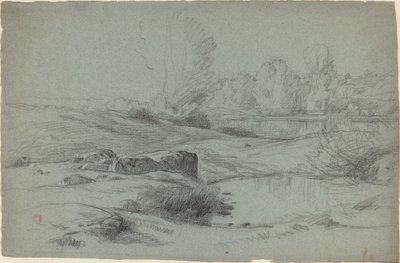 Eine felsige Wiese an einem Fluss von Jean Achille Benouville