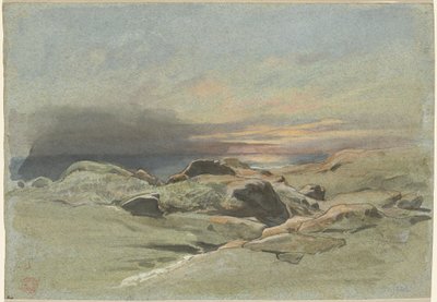 Sonnenuntergang von einer felsigen Küste von Jean Achille Benouville
