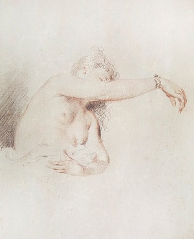 Nackte Frau mit erhobenem Arm von Jean Antoine Watteau