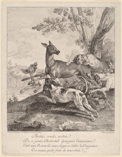 Ein von Hunden angegriffenes Reh von Jean Baptiste Oudry